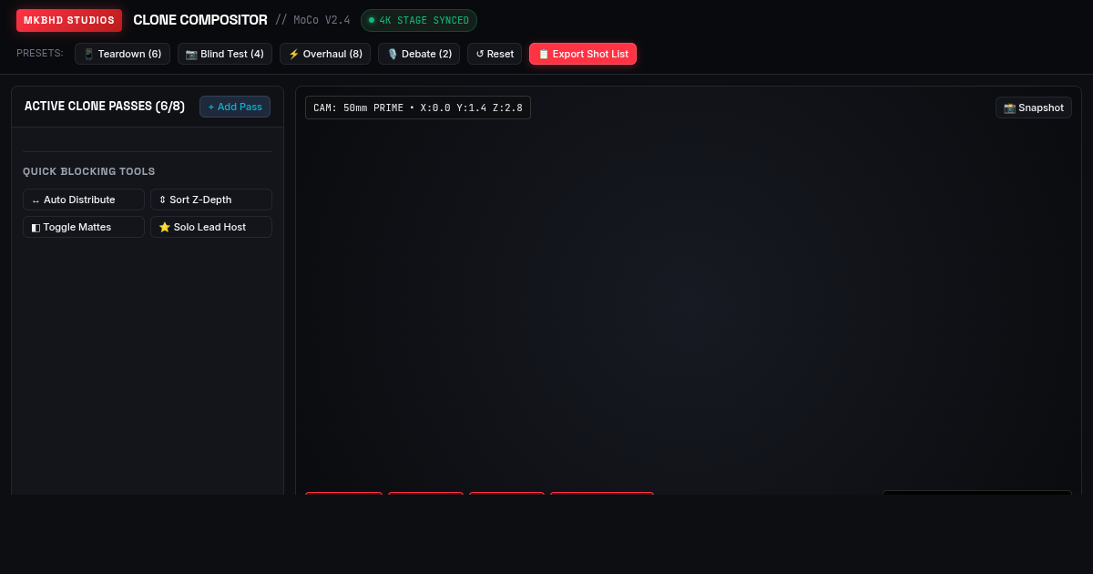 MKBHD Clone Compositor & MoCo Staging Workbench preview