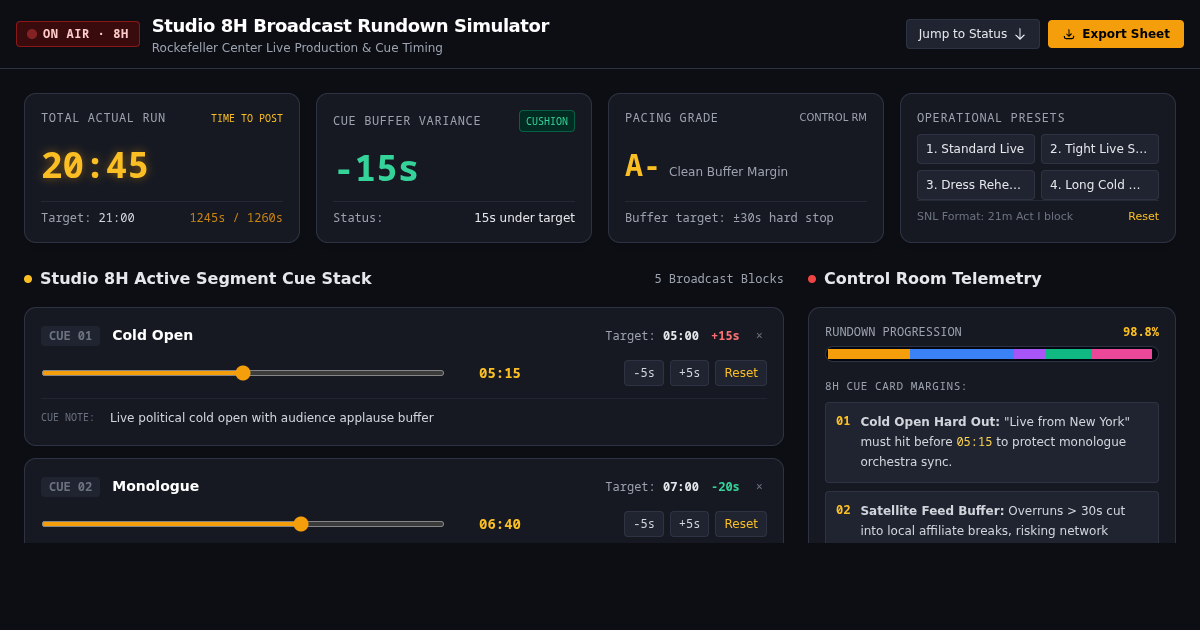 Studio 8H Broadcast Production & Cue Timing Simulator preview