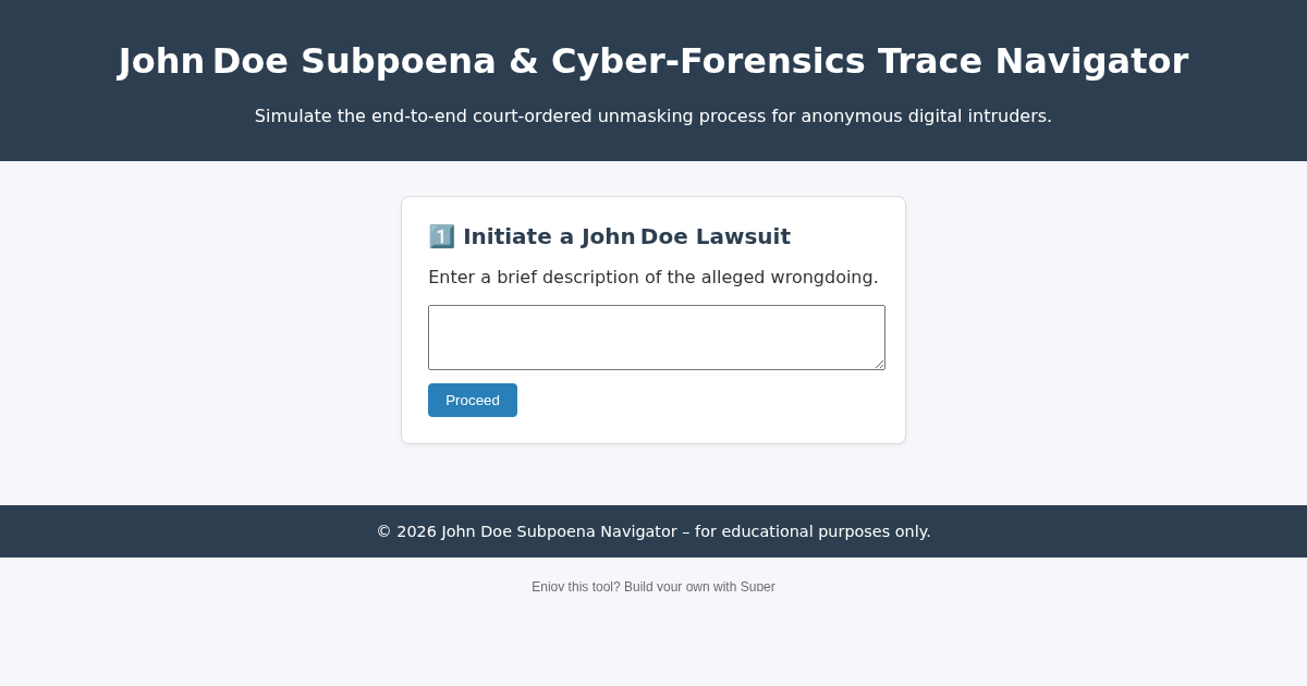 John Doe Subpoena & Cyber‑Forensics Trace Navigator preview