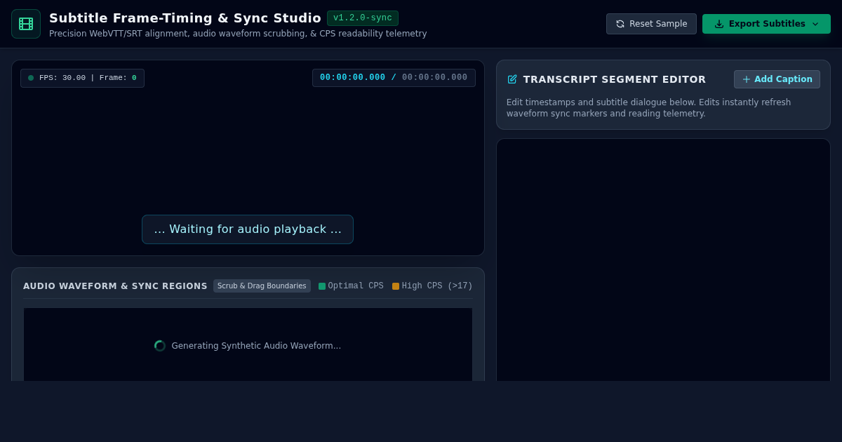 Subtitle Frame-Timing & Caption Sync Studio preview