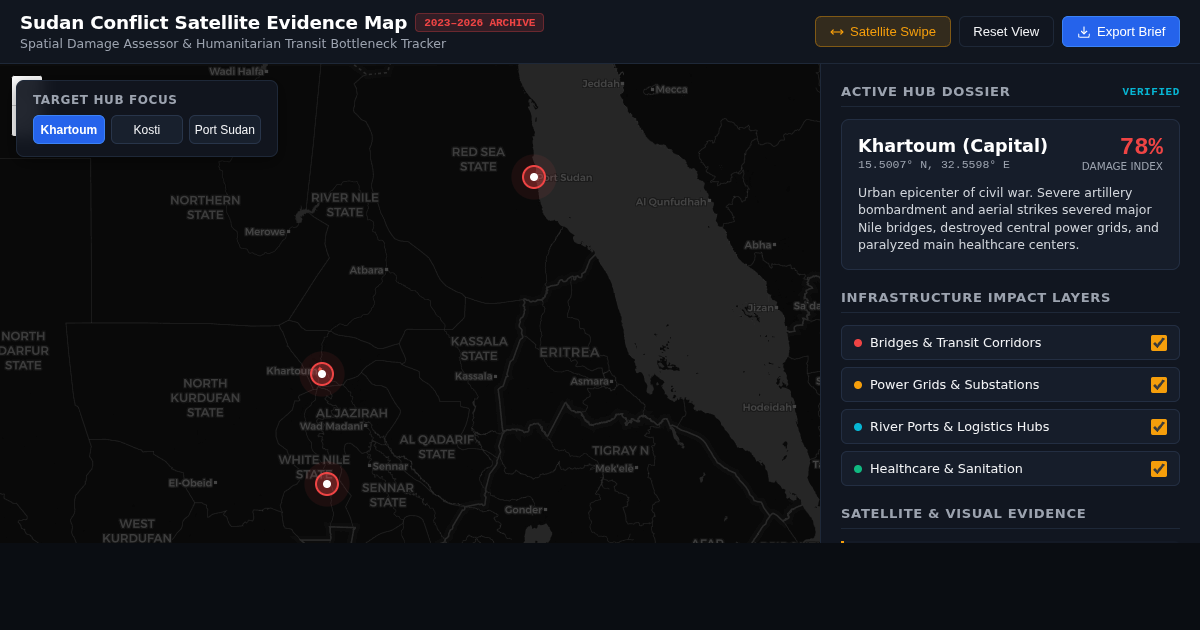 Sudan Conflict Satellite Evidence Map & Hub Damage Assessor preview