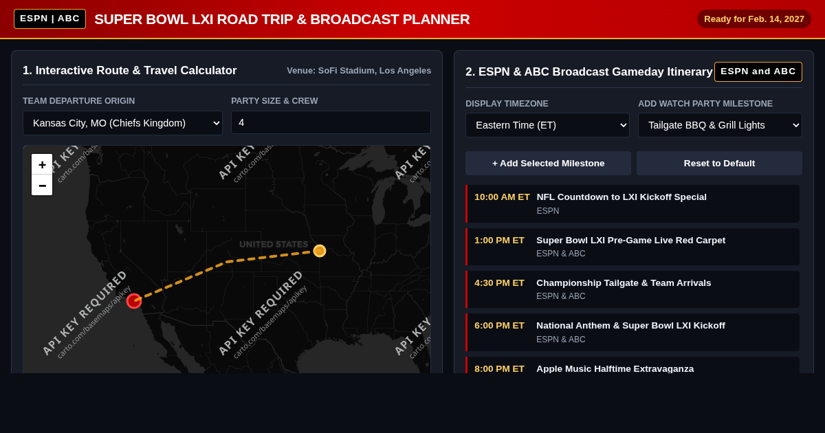 Super Bowl LXI Road Trip Broadcast Matchup Planner preview
