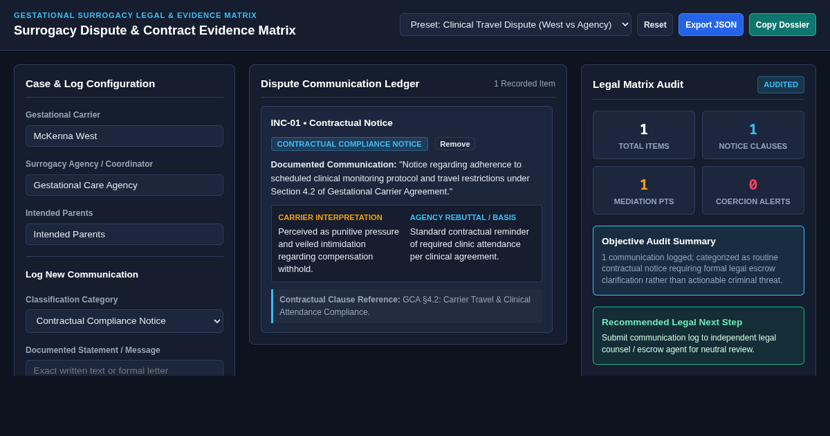 Surrogacy Dispute & Contract Evidence Matrix preview