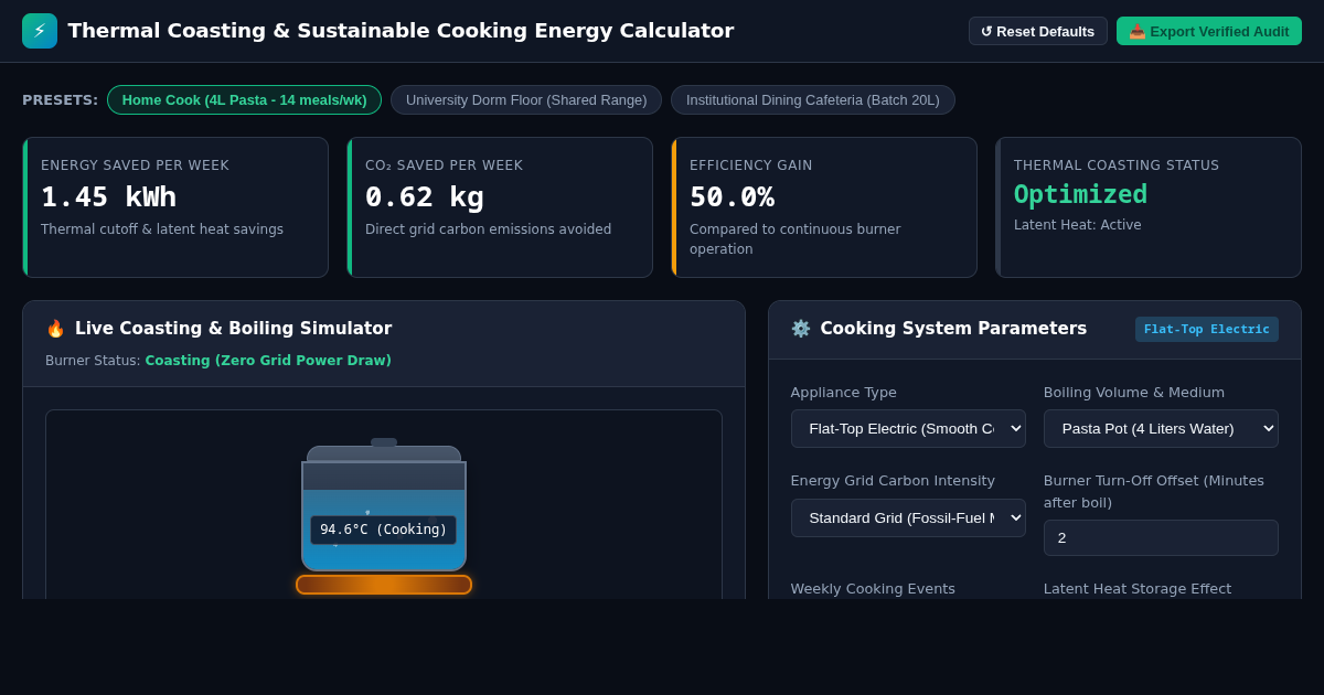 Thermal Coasting & Sustainable Cooking Energy Calculator preview