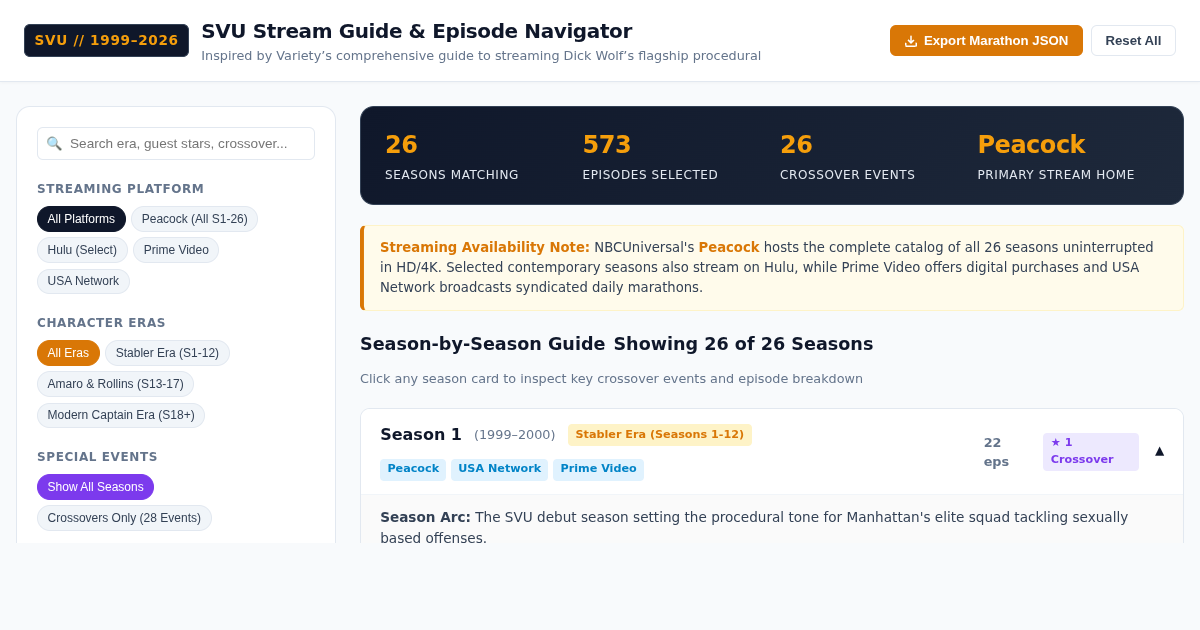 SVU Stream Guide & Episode Navigator preview