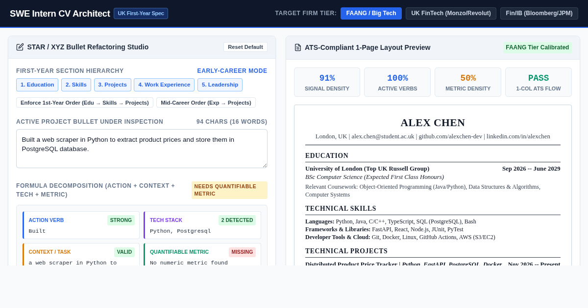 SWE Intern CV Architect & STAR Bullet Workbench preview