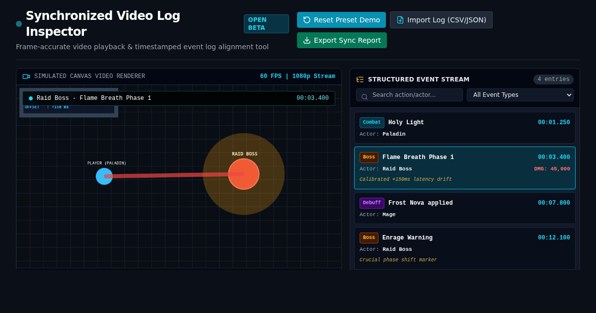 Synchronized Video Log Inspector & Timeline Scrubber preview