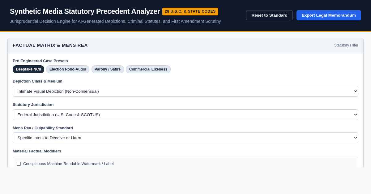 Synthetic Media & Statutory Legal Precedent Analyzer preview