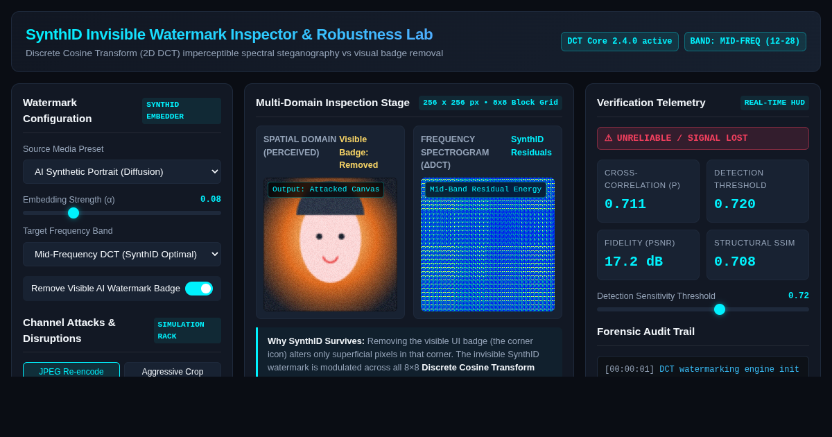 SynthID Invisible Watermark Inspector & Robustness Lab preview