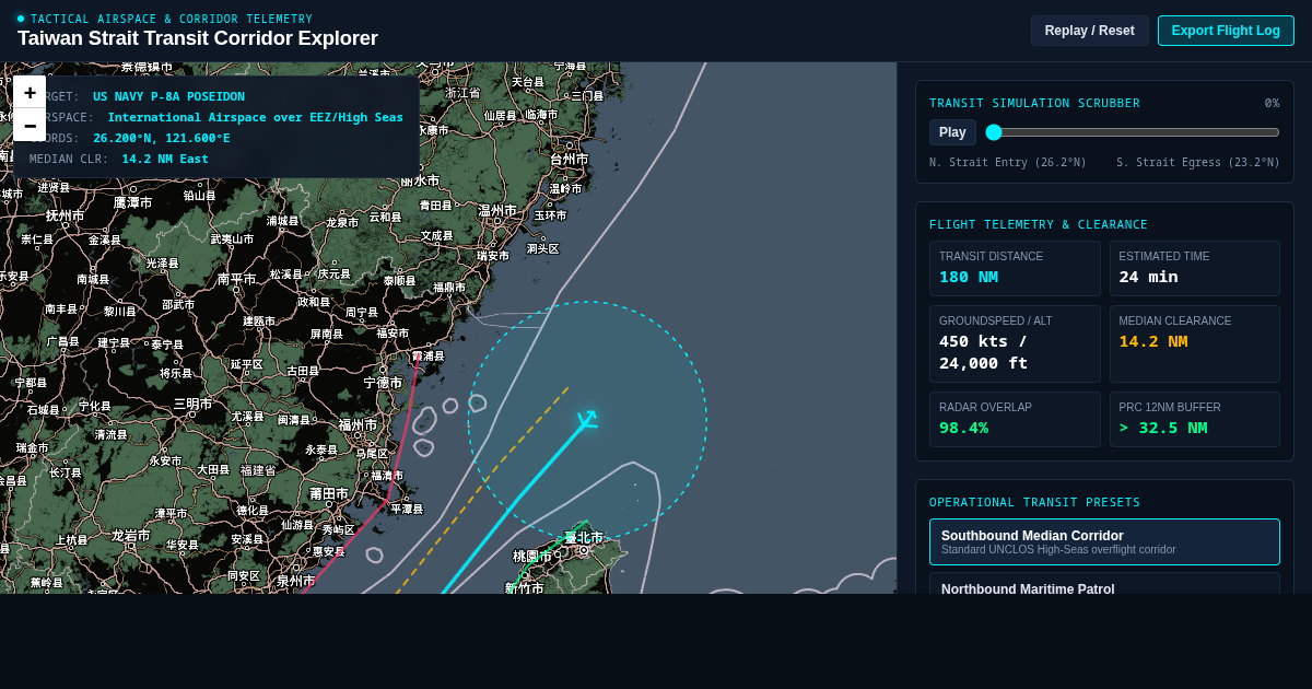 Taiwan Strait Transit Airspace & Maritime Corridor Explorer preview