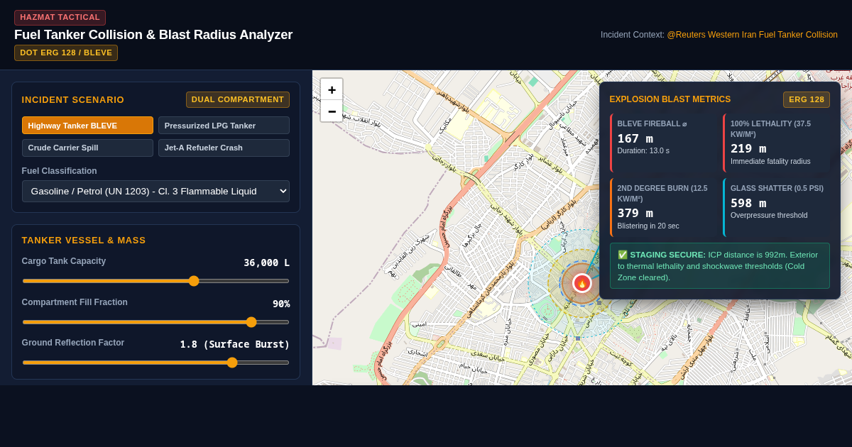 Fuel Tanker Collision & Blast Radius Analyzer | Tactical Hazard Modeling preview