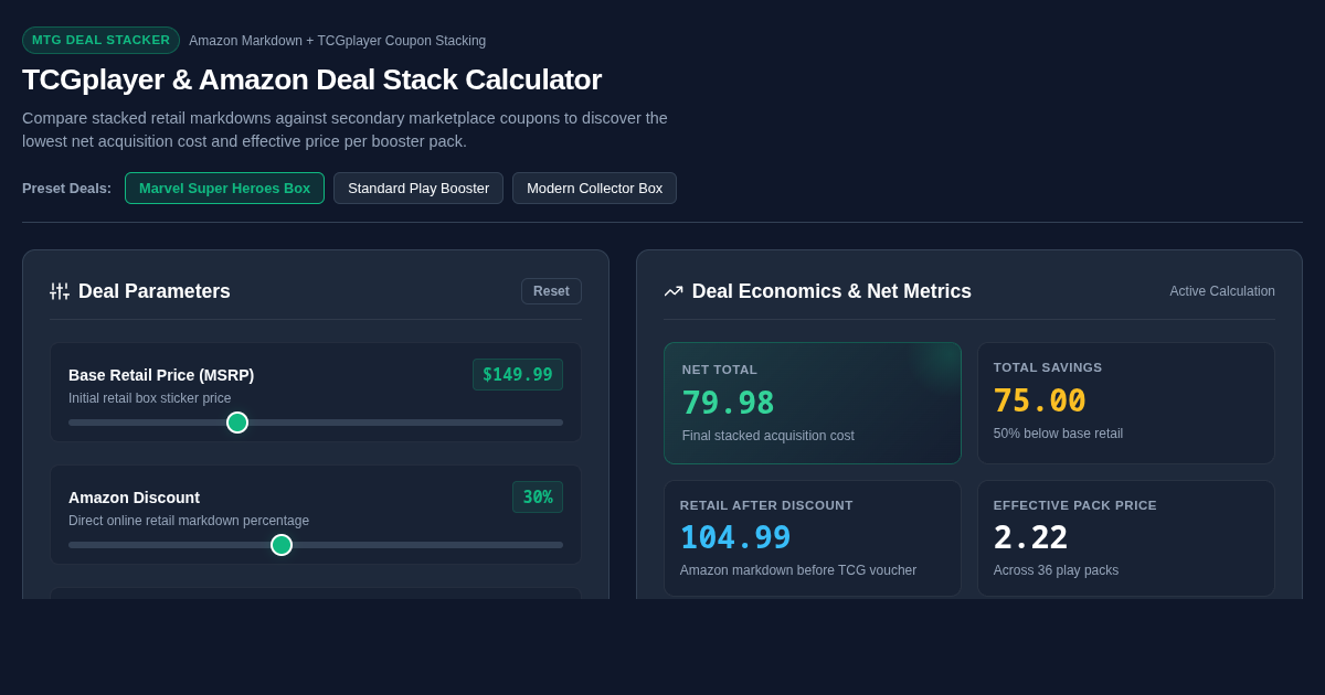 TCGplayer & Amazon Deal Stack Calculator preview