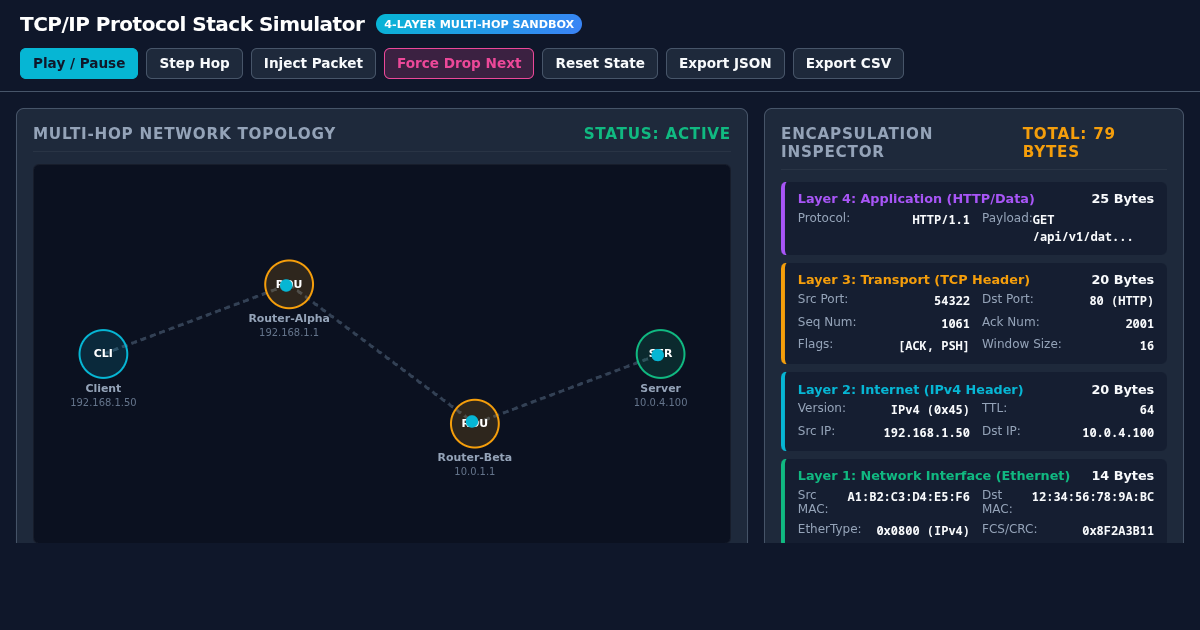 TCP/IP Protocol Stack & Packet Simulator preview