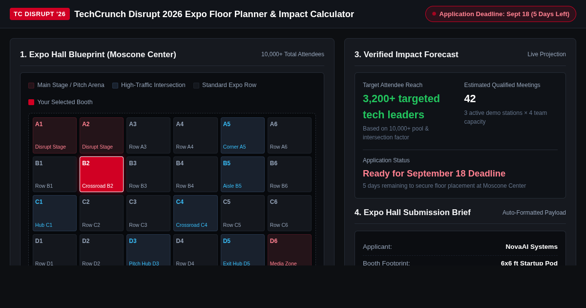 TechCrunch Disrupt 2026 Expo Floor Planner & Impact Calculator preview