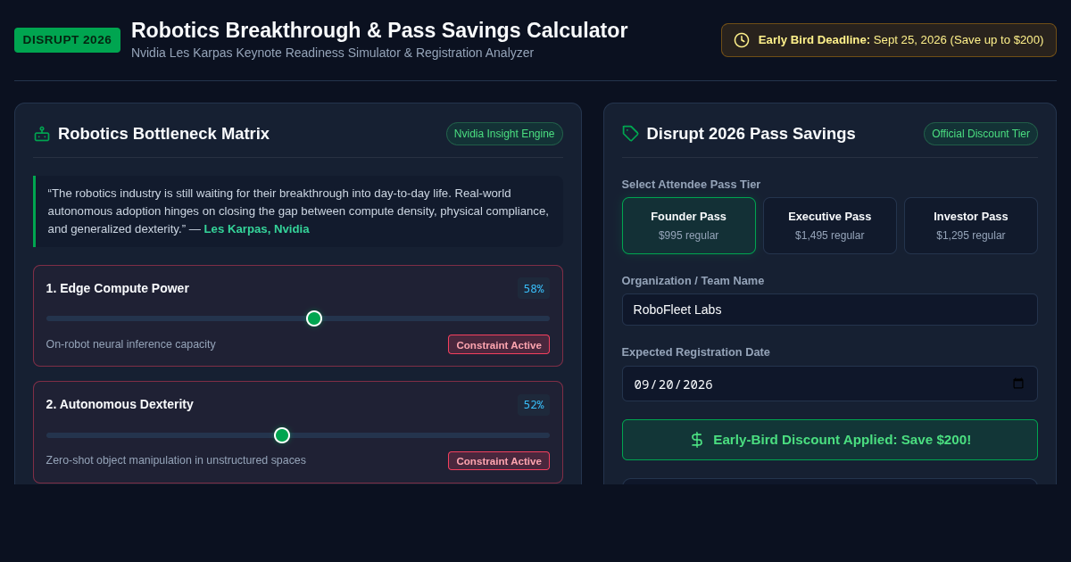 TechCrunch Disrupt 2026 Robotics Breakthrough & Pass Savings Calculator preview
