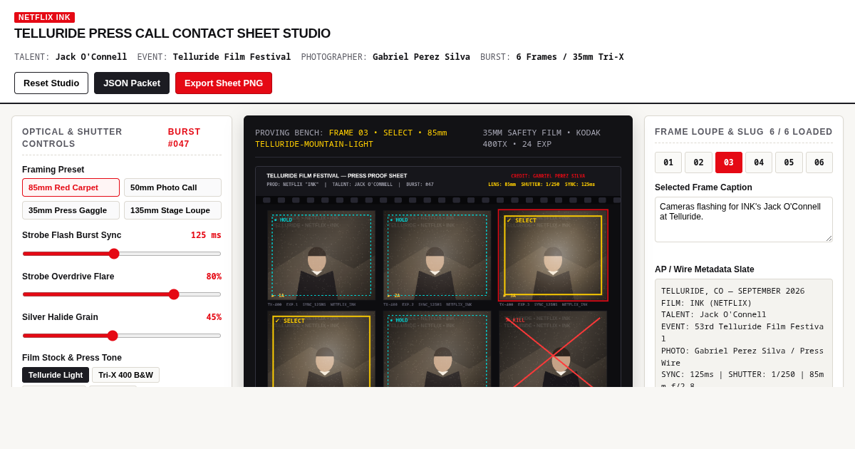 Telluride Press Call Contact Sheet Studio | Jack O'Connell • INK preview