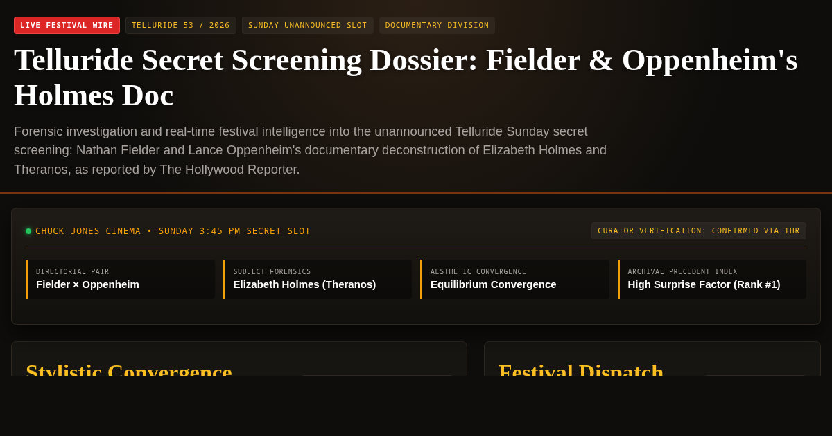 Telluride Secret Screening Dossier: Fielder & Oppenheim's Holmes Doc preview