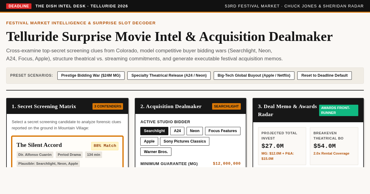 Telluride Surprise Movie Intel & Acquisition Dealmaker | Deadline The Dish preview
