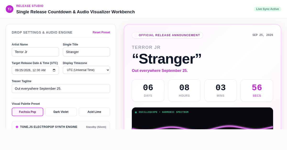 Single Release Countdown & Audio Visualizer Workbench preview
