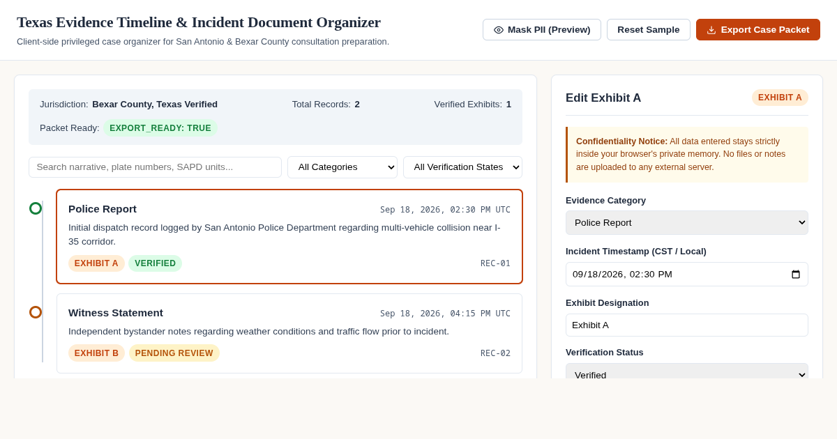 Texas Evidence Timeline & Incident Document Organizer preview