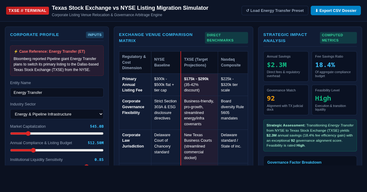 Texas Stock Exchange vs NYSE Listing Migration Simulator preview