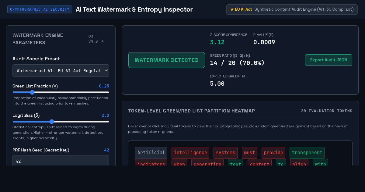AI Text Watermark & Entropy Inspector | EU AI Act Compliance Tool preview