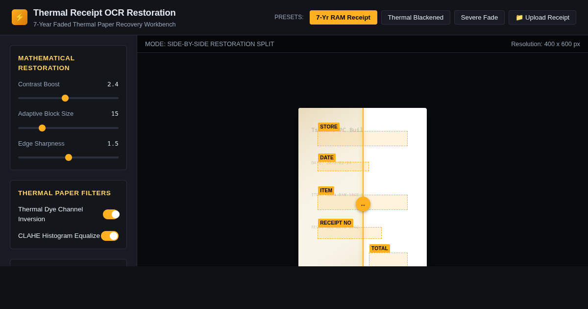 Thermal Receipt OCR & Degradation Restoration Workbench preview