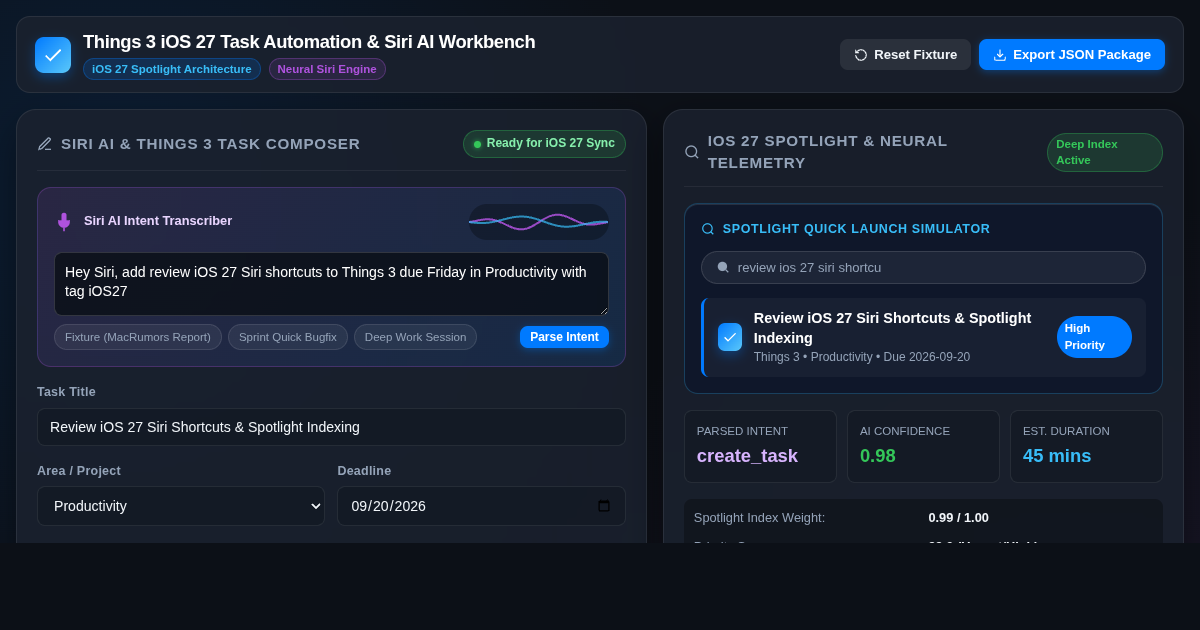 Things 3 iOS 27 Task Automation & Siri AI Workbench preview