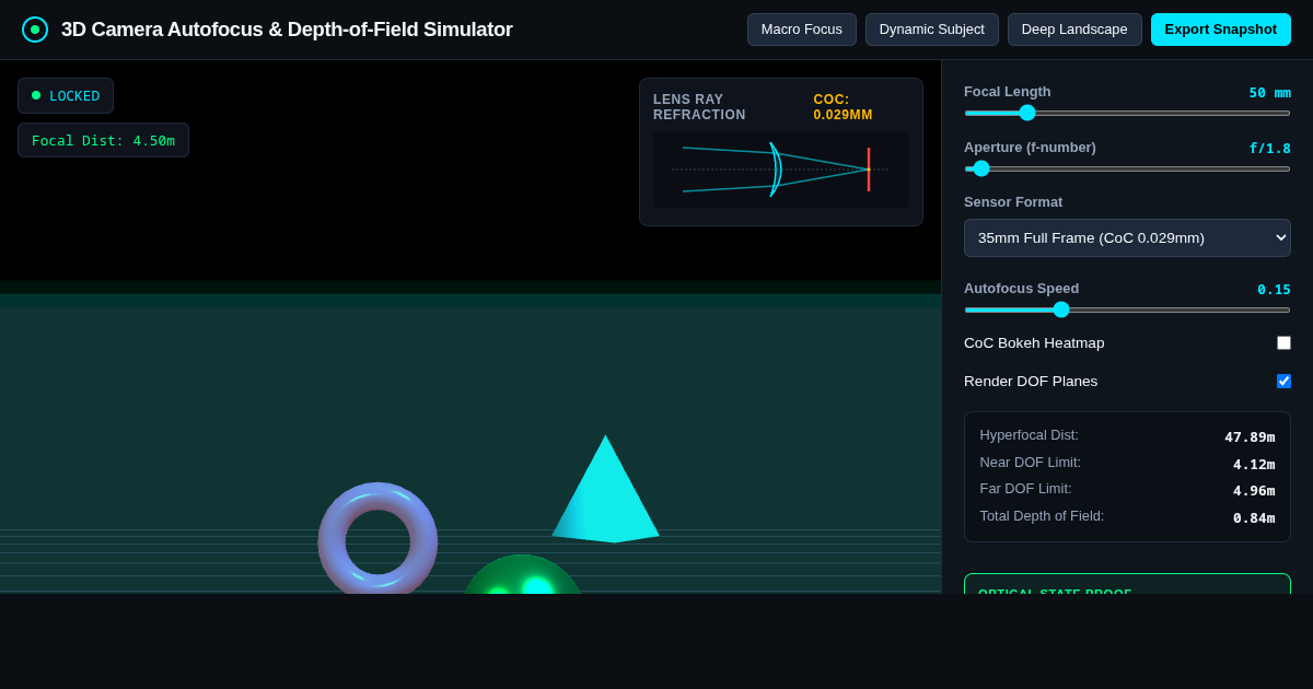 3D Camera Autofocus & Depth-of-Field Simulator preview