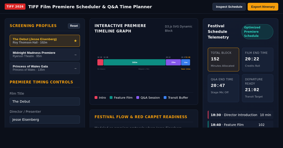 TIFF Film Premiere Scheduler & Q&A Time Planner preview