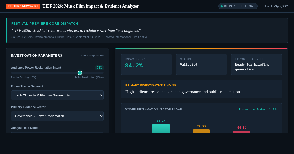 TIFF 2026 Musk Film Impact & Themed Documentary Evidence Analyzer preview