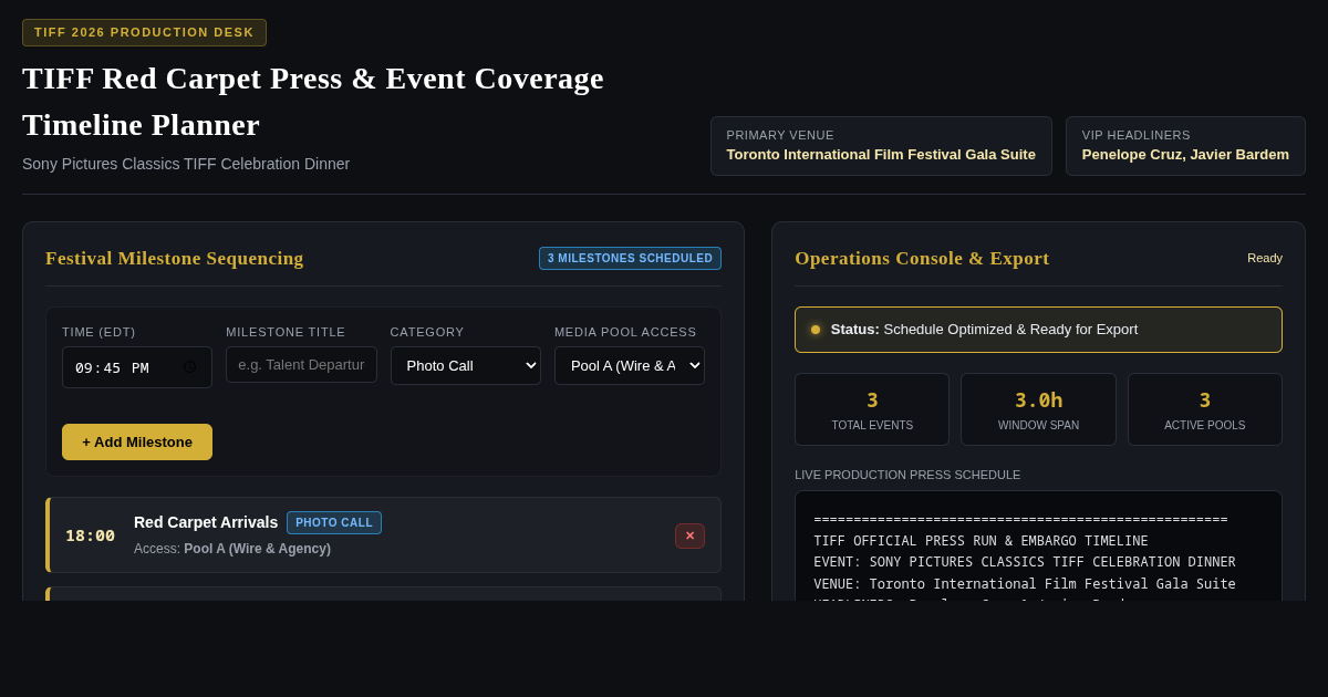 TIFF Red Carpet Press & Event Coverage Timeline Planner preview