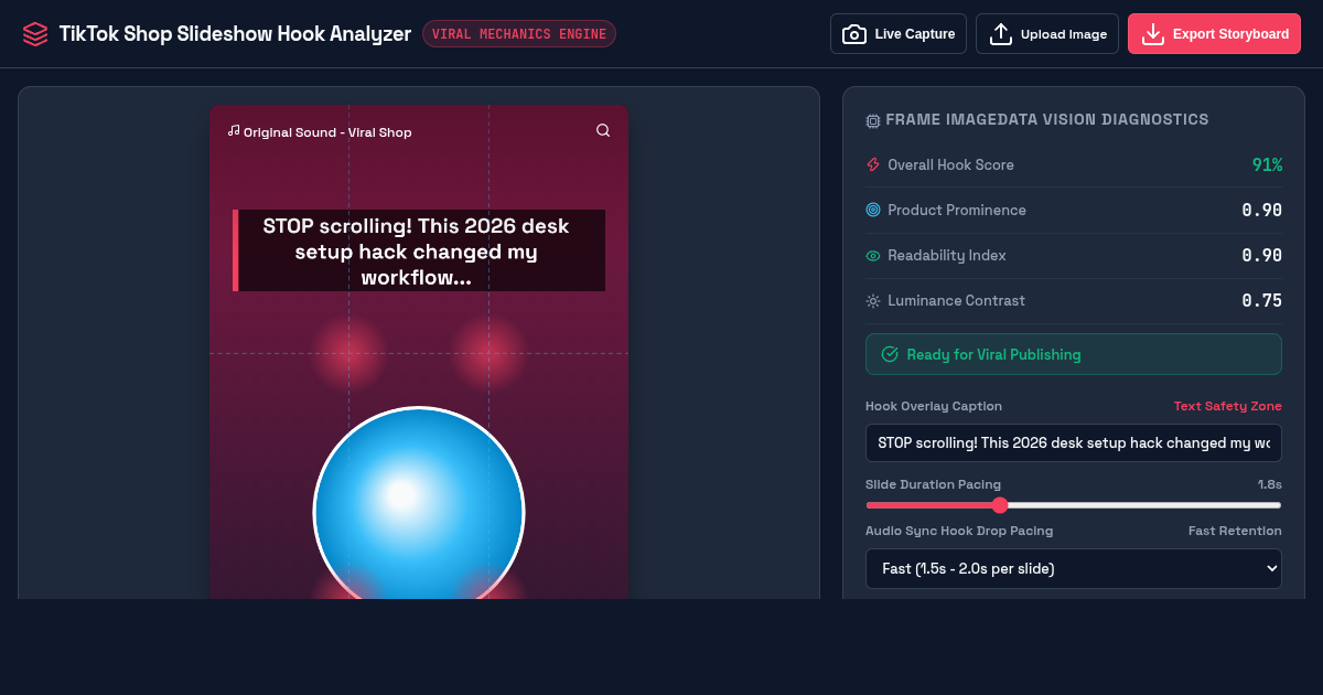 TikTok Shop Slideshow Hook & Conversion Analyzer preview