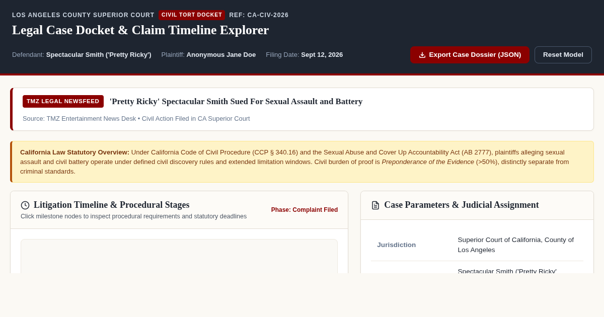 Legal Case Docket & Claim Timeline Explorer: TMZ Report Analyzer preview