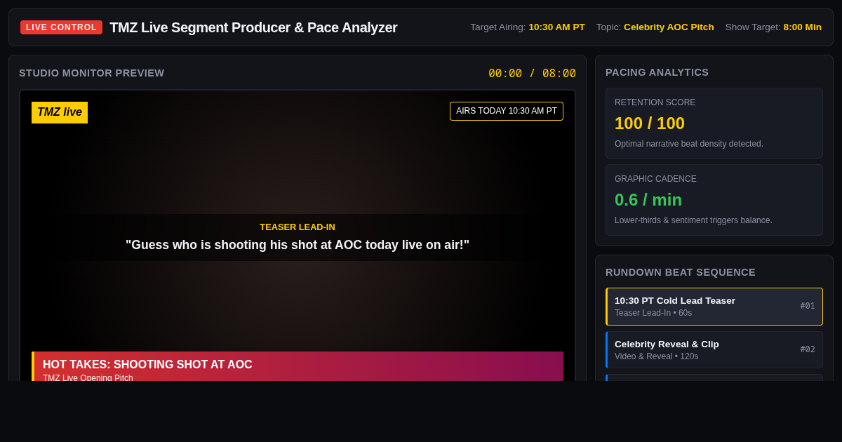 TMZ Live Segment Producer & Broadcast Pace Analyzer preview