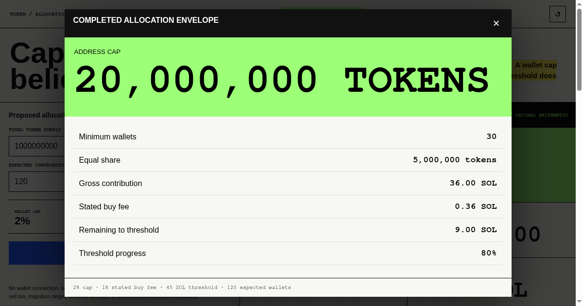Token Allocation Envelope preview