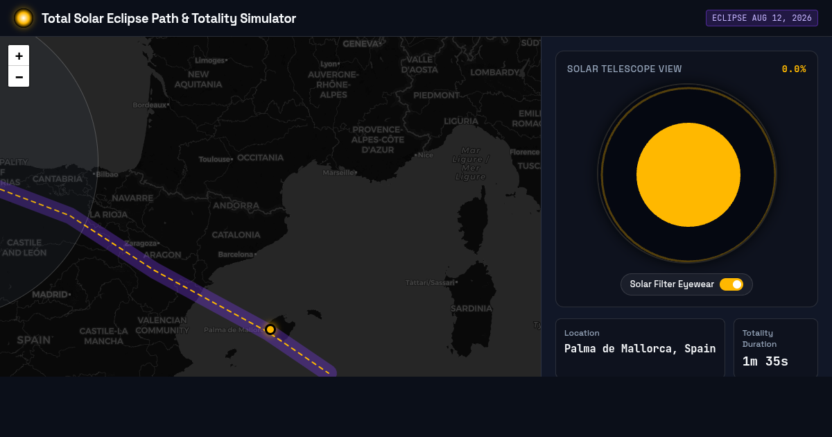Total Solar Eclipse Path & Totality Simulator preview
