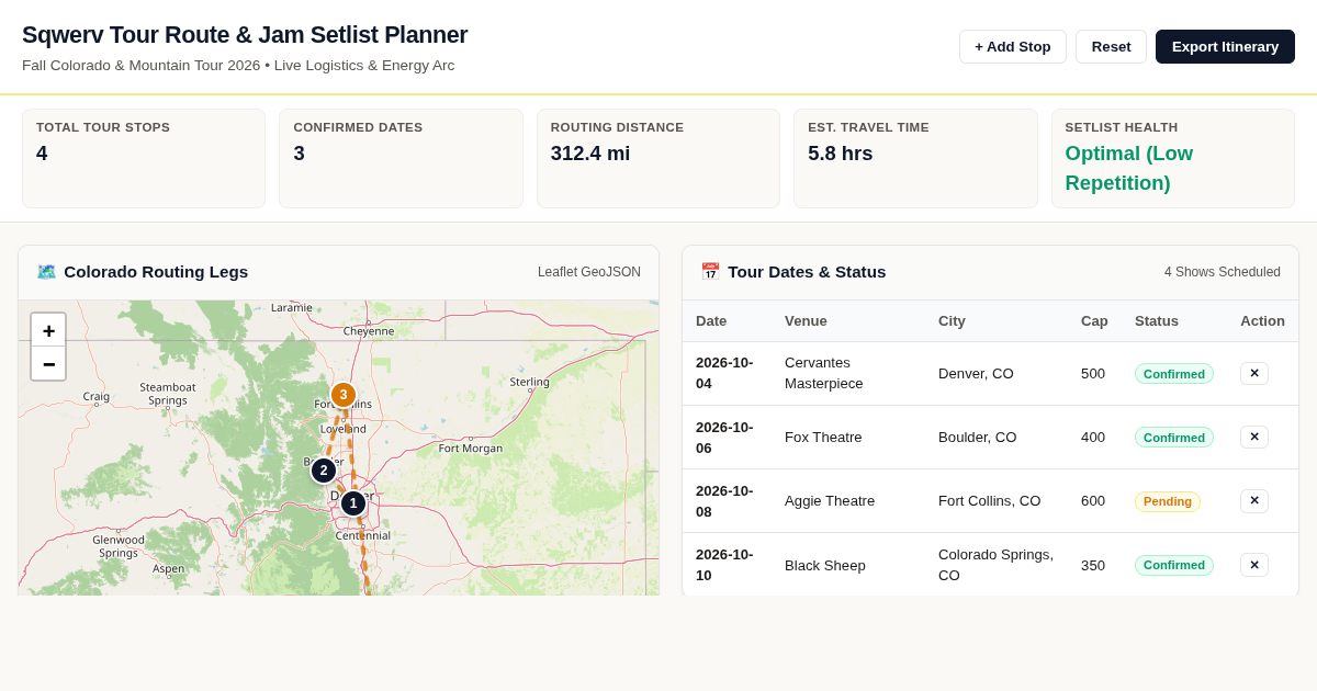 Sqwerv Tour Route & Jam Setlist Planner preview
