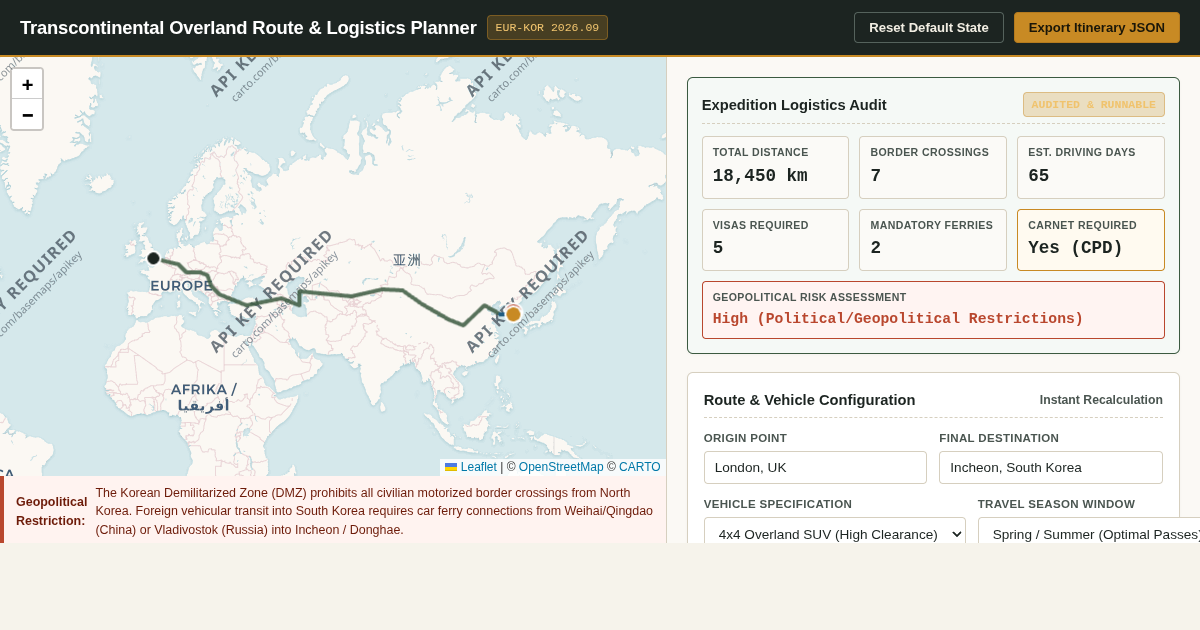 Transcontinental Overland Route & Logistics Planner preview