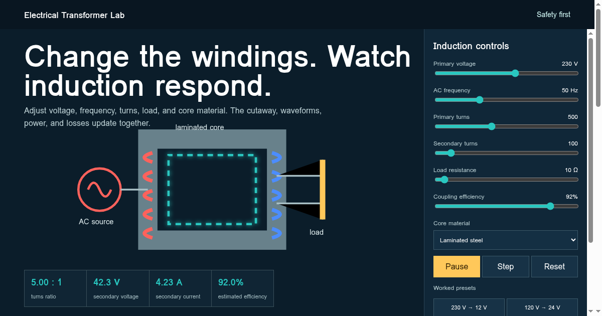 Electrical Transformer Lab | Interactive Induction Simulator preview