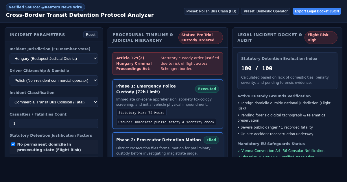 Cross-Border Transit Accident Legal Jurisdiction & Detention Protocol Analyzer preview