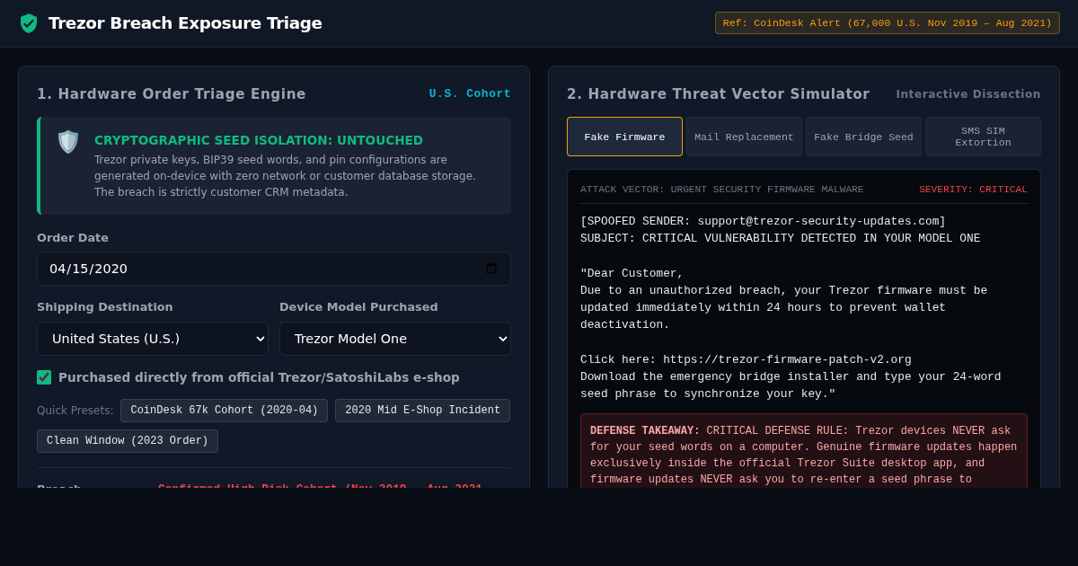 Trezor Breach Exposure Triage & Phishing Defense Workbench preview