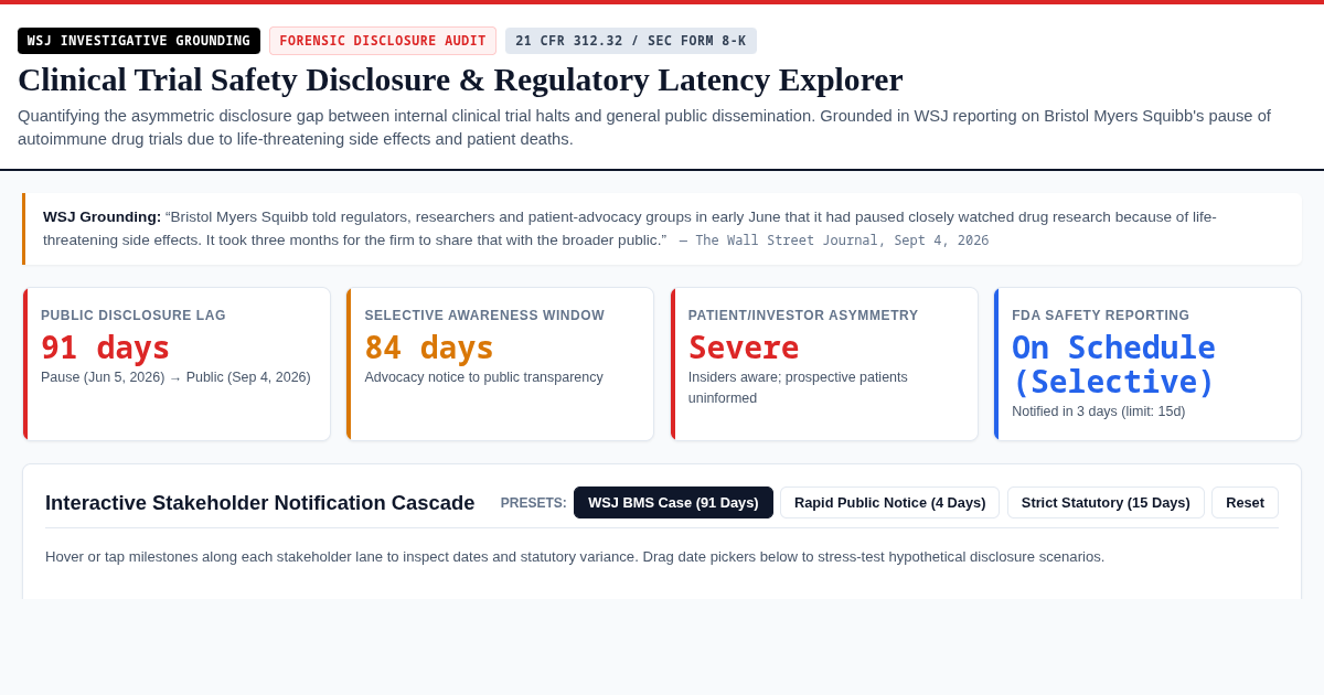 Clinical Trial Safety Disclosure & Regulatory Latency Explorer preview