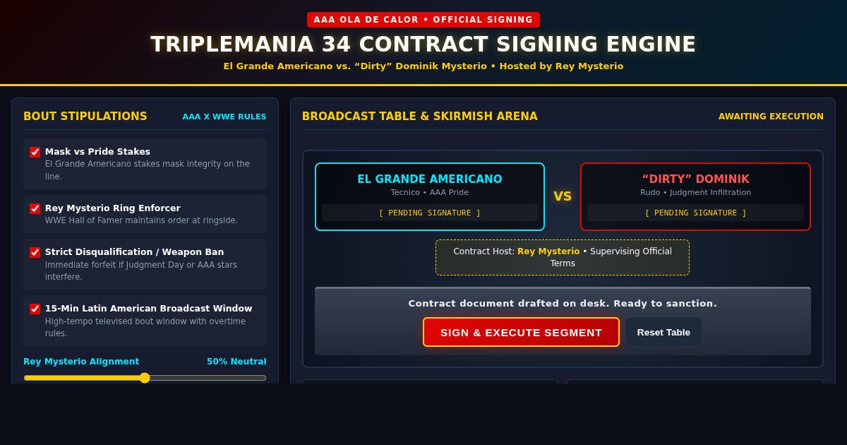 Triplemania 34 Contract Signing & Stipulation Engine preview
