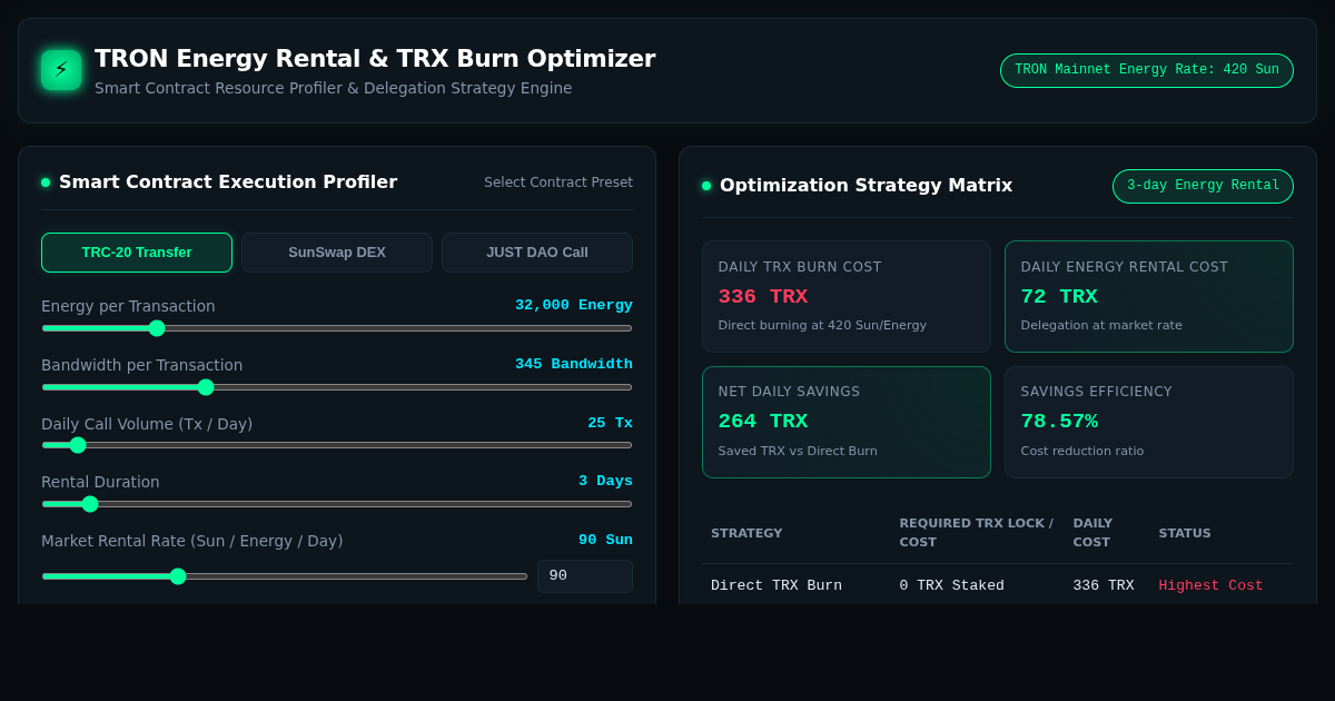 TRON Energy Rental & TRX Burn Optimizer preview