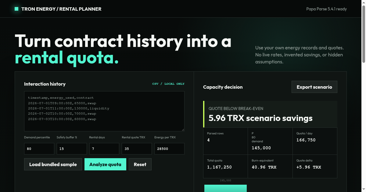 TRON Energy Rental Planner preview