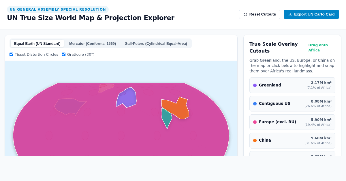 UN True Size World Map & Projection Explorer preview