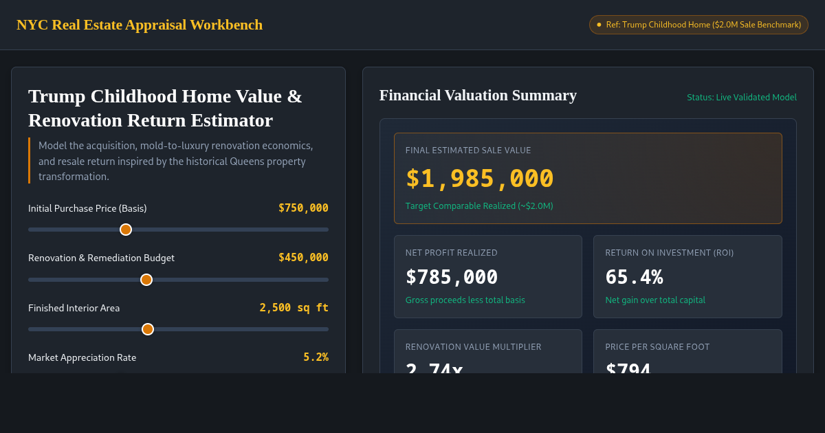 Trump Childhood Home Value & Renovation Return Estimator preview