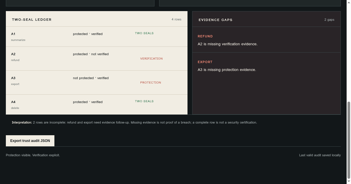 Trust Evidence Ledger preview
