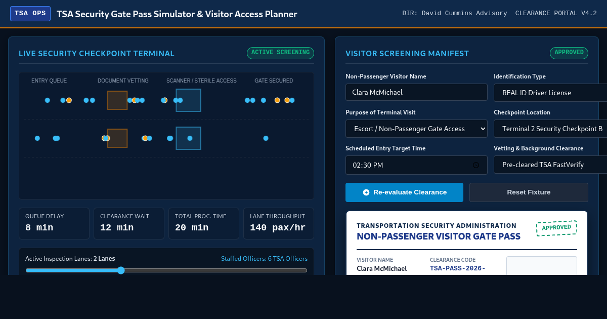 TSA Security Gate Pass Simulator & Visitor Access Planner preview